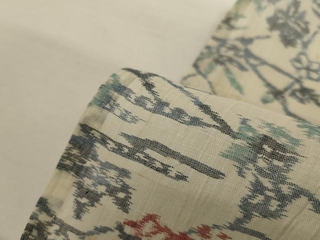 平和屋着物＊夏物　小千谷ちぢみ　草花文　麻　逸品　AABJ3394jd
