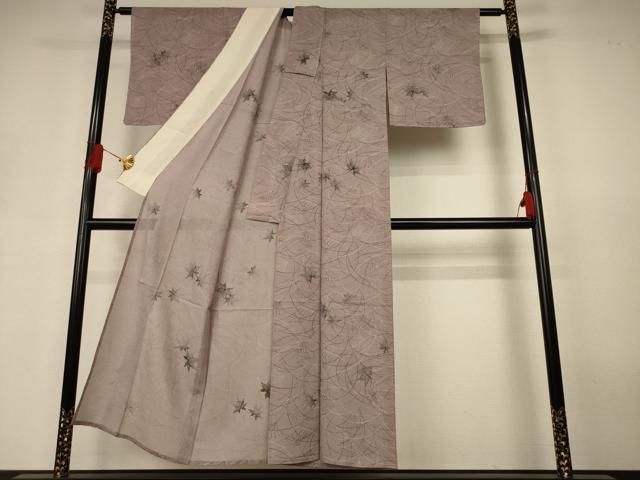 平和屋着物＊夏物　小紋　絽　舞葉文　正絹　逸品　AABJ3395jd