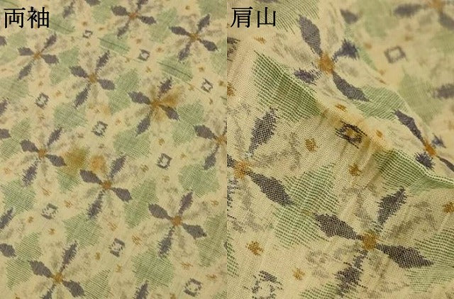 平和屋着物＊夏物　小千谷ちぢみ　幾何学文　麻　逸品　AABJ3396jd