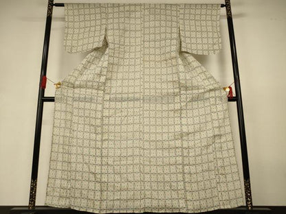 平和屋着物＊夏物　小千谷ちぢみ　幾何学文　麻　逸品　AABJ3396jd