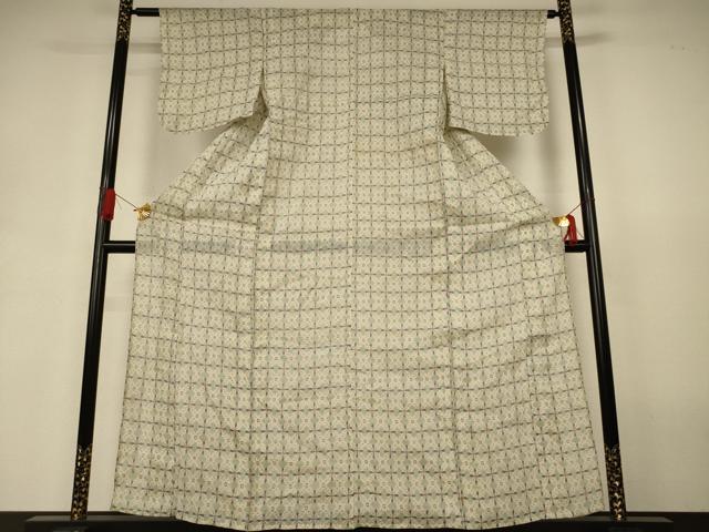 平和屋着物＊夏物　小千谷ちぢみ　幾何学文　麻　逸品　AABJ3396jd