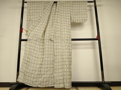平和屋着物＊夏物　小千谷ちぢみ　幾何学文　麻　逸品　AABJ3396jd