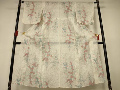 平和屋着物＊夏物　小千谷ちぢみ　草花文　麻　逸品　AABJ3397jd