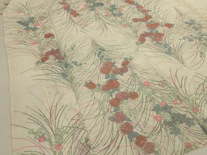 平和屋着物＊夏物　小千谷ちぢみ　草花文　麻　逸品　AABJ3397jd