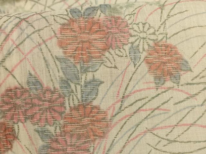 平和屋着物＊夏物　小千谷ちぢみ　草花文　麻　逸品　AABJ3397jd