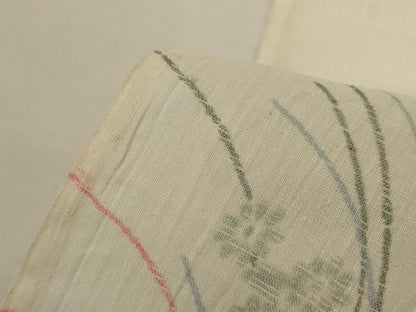 平和屋着物＊夏物　小千谷ちぢみ　草花文　麻　逸品　AABJ3397jd