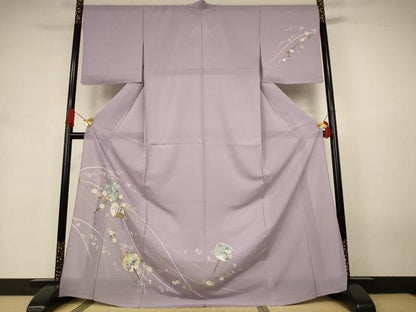 平和屋着物＊夏物　訪問着　絽　友禅　団扇　草花文　ロング丈　正絹　逸品　AABJ3399jd
