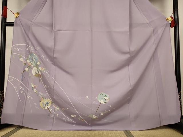 平和屋着物＊夏物　訪問着　絽　友禅　団扇　草花文　ロング丈　正絹　逸品　AABJ3399jd