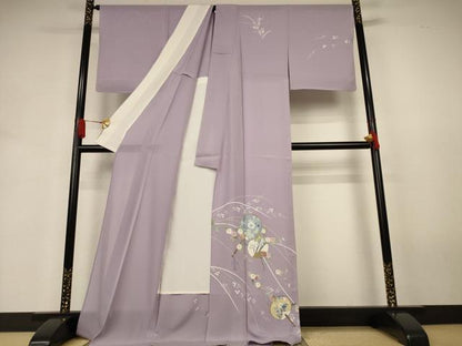 平和屋着物＊夏物　訪問着　絽　友禅　団扇　草花文　ロング丈　正絹　逸品　AABJ3399jd