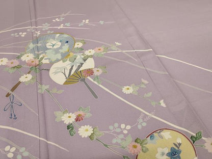 平和屋着物＊夏物　訪問着　絽　友禅　団扇　草花文　ロング丈　正絹　逸品　AABJ3399jd