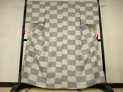 平和屋着物＊夏物　小紋　絽　市松草花文　正絹　逸品　AABJ3400jd