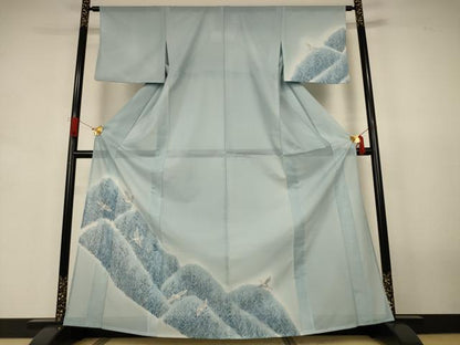 平和屋着物＊夏物　訪問着　絽　風景飛鶴文　暈し染め　金彩　洗える着物　AABJ3405jd
