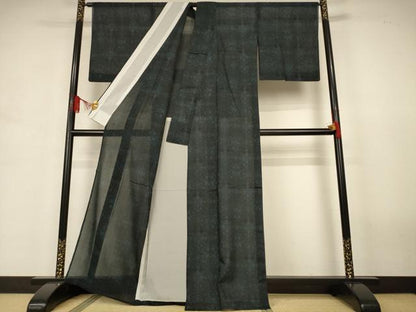 平和屋着物＊夏物　小紋　紗　立涌花文　洗える着物　AABJ3408jd