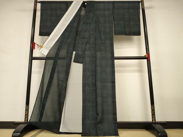 平和屋着物＊夏物　小紋　紗　立涌花文　洗える着物　AABJ3408jd
