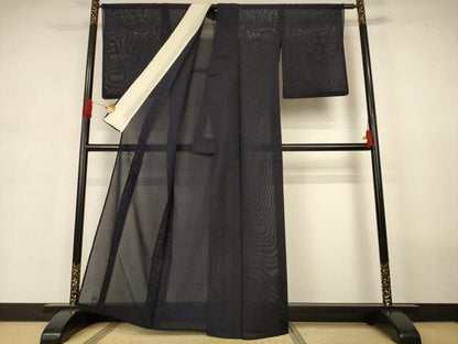 平和屋着物＊夏物　色無地　絽　舞葉紋紗　紫黒色　正絹　逸品　AABJ3411jd