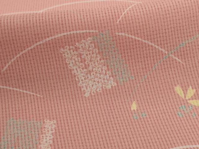 平和屋着物＊夏物　小紋　紗　芝花文　洗える着物　AABJ3412jd