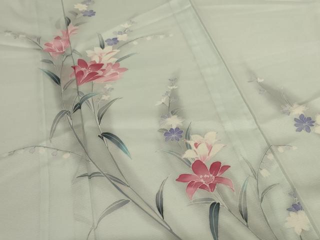 平和屋着物＊夏物　訪問着　絽　草花文　暈し染め　洗える着物　AABJ3413jd