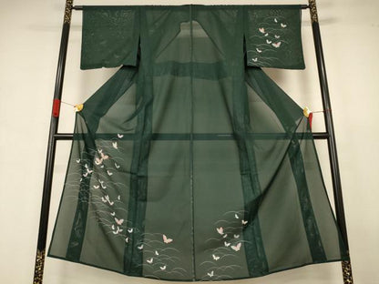 平和屋着物＊夏物　訪問着　絽　芝舞蝶文　洗える着物　AABJ3414jd