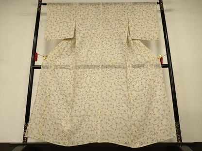 平和屋着物＊夏物　小紋　絽　紬地　草花文　正絹　逸品　AABJ3419jd