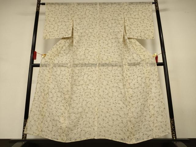 平和屋着物＊夏物　小紋　絽　紬地　草花文　正絹　逸品　AABJ3419jd