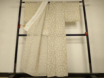 平和屋着物＊夏物　小紋　絽　紬地　草花文　正絹　逸品　AABJ3419jd