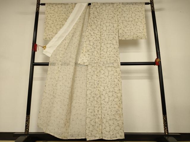 平和屋着物＊夏物　小紋　絽　紬地　草花文　正絹　逸品　AABJ3419jd
