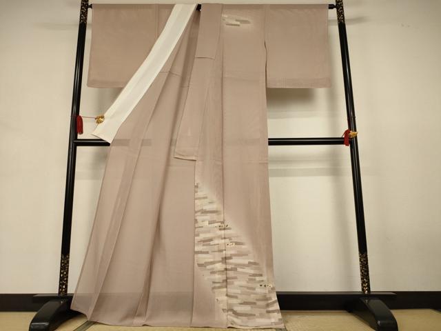 平和屋着物＊夏物　訪問着　変わり絽　刺繍　横段文　暈し染め　銀糸　正絹　逸品　AABJ3421jd