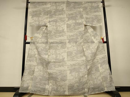 平和屋着物＊夏物　本場大島紬　夏大島　白大島　風景文　正絹　逸品　AABJ3425jd