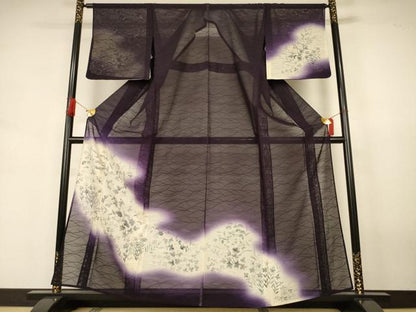 平和屋着物＊夏物　訪問着　紗　手描き　草花文　暈し染め　正絹　逸品　AABJ3426jd