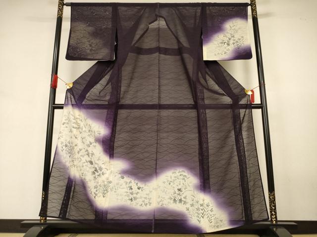 平和屋着物＊夏物　訪問着　紗　手描き　草花文　暈し染め　正絹　逸品　AABJ3426jd