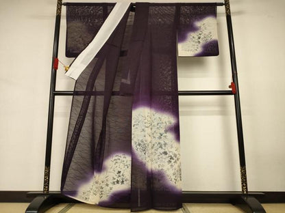 平和屋着物＊夏物　訪問着　紗　手描き　草花文　暈し染め　正絹　逸品　AABJ3426jd