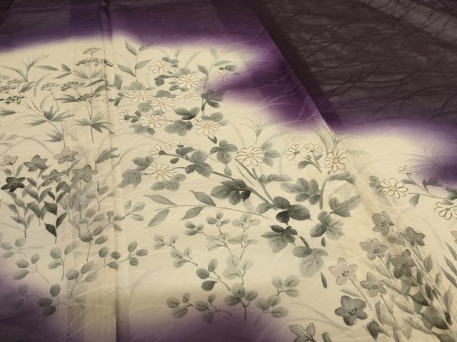 平和屋着物＊夏物　訪問着　紗　手描き　草花文　暈し染め　正絹　逸品　AABJ3426jd