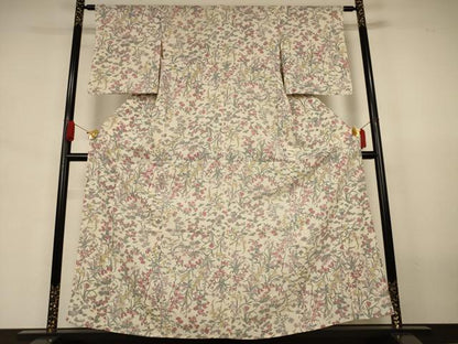 平和屋着物＊夏物　小紋　絽　草花文　三越扱い　正絹　逸品　AABJ3428jd