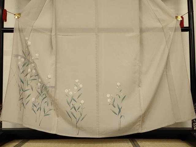 平和屋着物＊夏物　訪問着　絽　草花文　正絹　逸品　AABJ3431jd