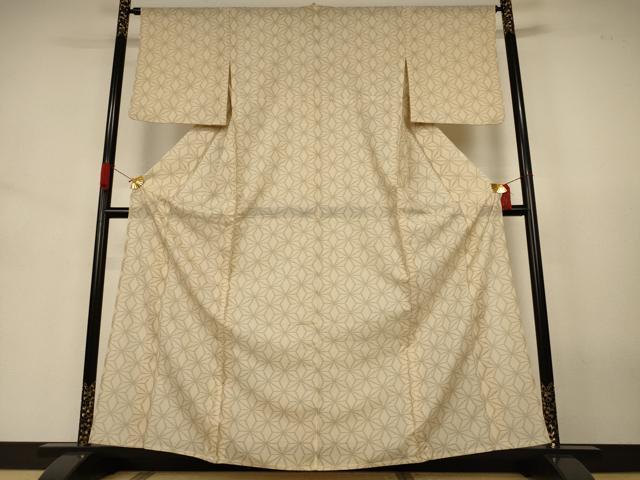 平和屋着物＊夏物　小紋　紗　麻の葉文様　洗える着物　AABJ3437jd
