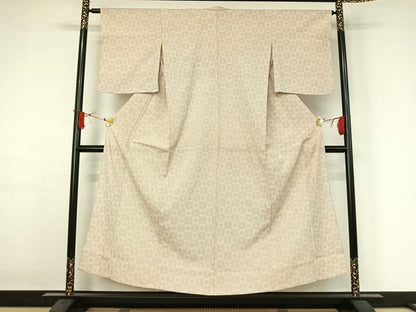 平和屋着物▽本塩沢　単衣　110亀甲　幾何学文様　正絹　逸品　AABJ3441jh