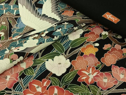平和屋着物▽豪華黒留袖　単衣　友禅　作家物　飛鶴花文　正絹　逸品　AABJ3442jh
