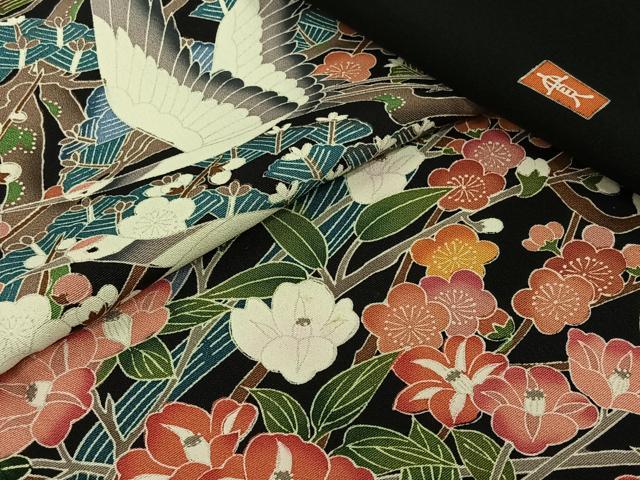 平和屋着物▽豪華黒留袖　単衣　友禅　作家物　飛鶴花文　正絹　逸品　AABJ3442jh