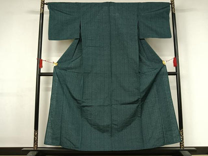 平和屋着物▽上質な紬　単衣　縞　正絹　逸品　AABJ3444jh