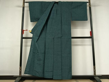 平和屋着物▽上質な紬　単衣　縞　正絹　逸品　AABJ3444jh