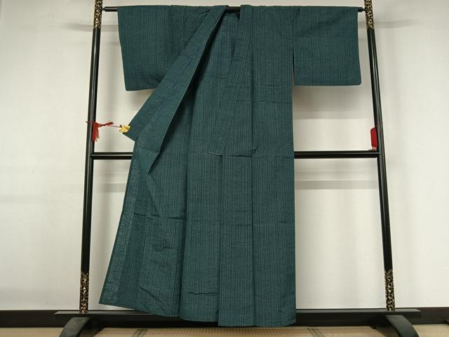 平和屋着物▽上質な紬　単衣　縞　正絹　逸品　AABJ3444jh
