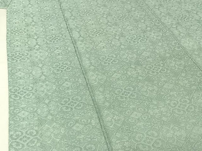 平和屋着物＊夏物　お召　幾何学花紋紗　千草鼠色　正絹　逸品　AABJ3449jh