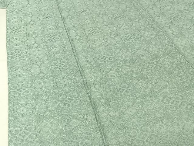 平和屋着物＊夏物　お召　幾何学花紋紗　千草鼠色　正絹　逸品　AABJ3449jh