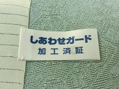 平和屋着物＊夏物　お召　幾何学花紋紗　千草鼠色　正絹　逸品　AABJ3449jh