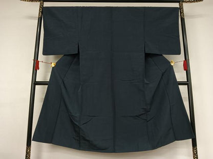 平和屋着物▽男性　紬　単衣　鉄御納戸色　正絹　逸品　AABJ3451jh
