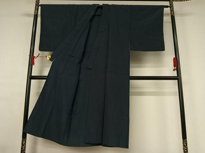 平和屋着物▽男性　紬　単衣　鉄御納戸色　正絹　逸品　AABJ3451jh