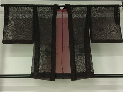 平和屋着物▽羽織　スリーシーズン　春夏秋　塵除け　流水草葉文　黒地　正絹　逸品　AABJ3454jh
