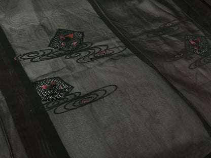 平和屋着物▽羽織　スリーシーズン　春夏秋　塵除け　流水草葉文　黒地　正絹　逸品　AABJ3454jh