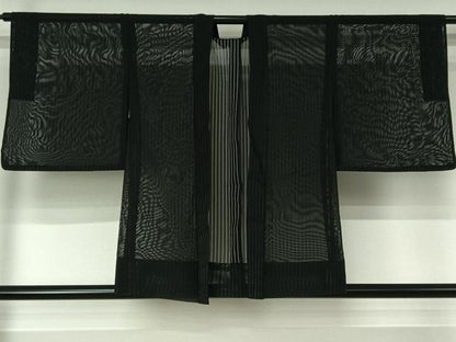 平和屋着物▽羽織　スリーシーズン　春夏秋　塵除け　縞　黒地　正絹　逸品　AABJ3456jh