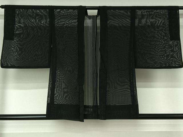 平和屋着物▽羽織　スリーシーズン　春夏秋　塵除け　縞　黒地　正絹　逸品　AABJ3456jh
